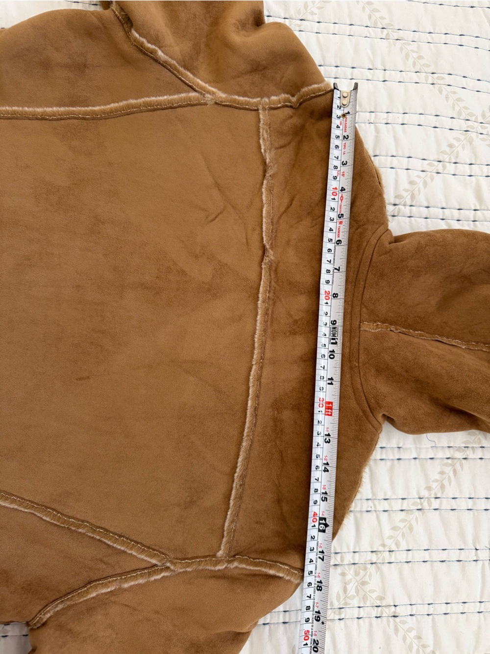 Vintage AEROS Faux Suede Sherpa Hooded Jacket Brown Y2K Large - Picture 13 of 13